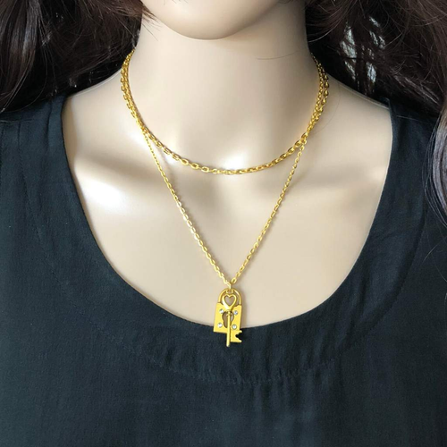 Gold Key and Lock Layered Necklace-Gold Necklaces,Layered Necklaces