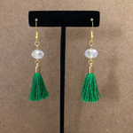Green Tassel and Clear Crystal Dangle Earrings-Dangle Earrings,Tassel Necklaces