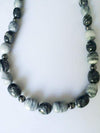 Mens Gray and Black Marble Stone Necklace-Beaded Necklaces,mens