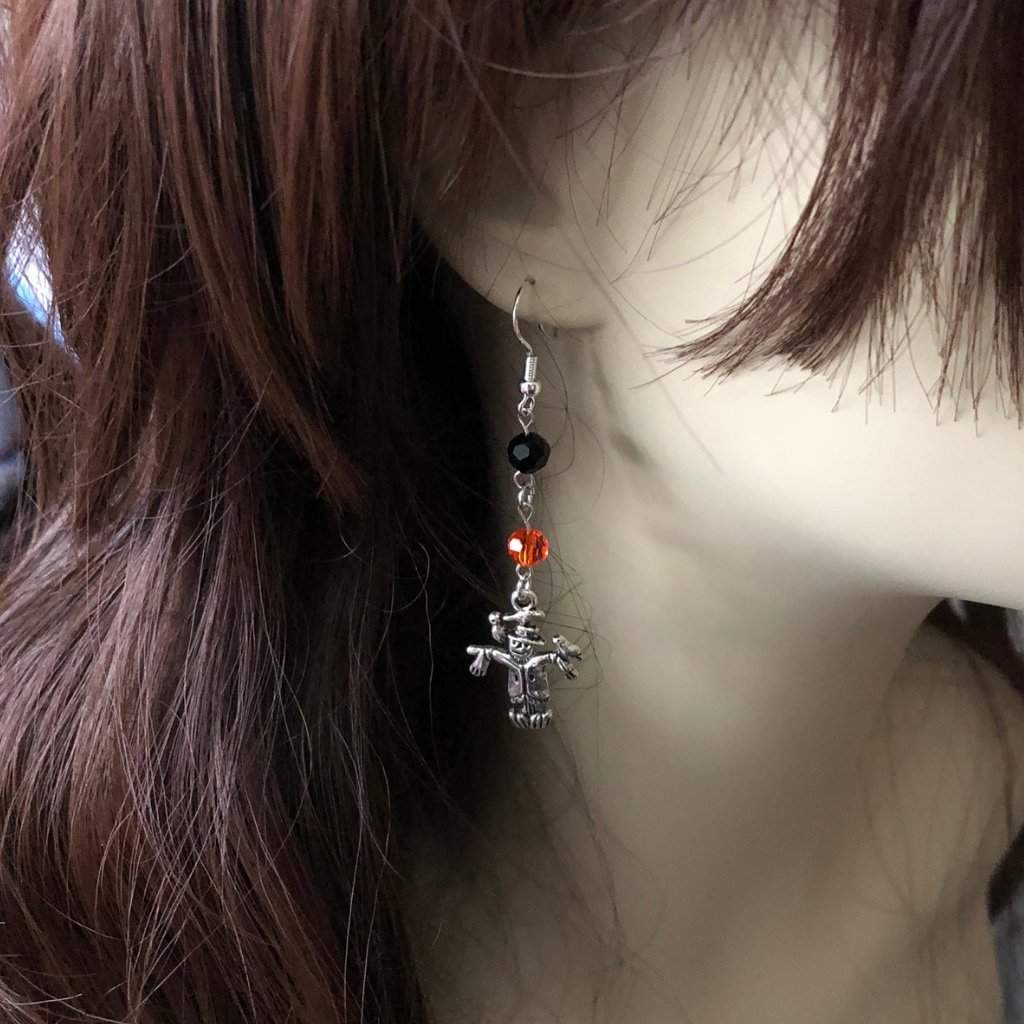 Halloween Scarecrow Silver Dangle Earrings-Dangle Earrings,Halloween,Silver Earrings