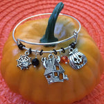 Halloween Haunted House, Spider Web, and Pumpkin Bangle Bracelet-Halloween,Silver Bracelets