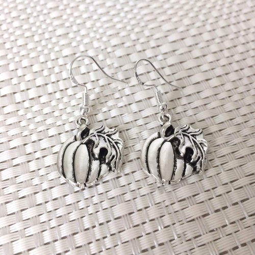 Halloween Silver Pumpkin Earrings-Dangle Earrings,Halloween,Silver Earrings