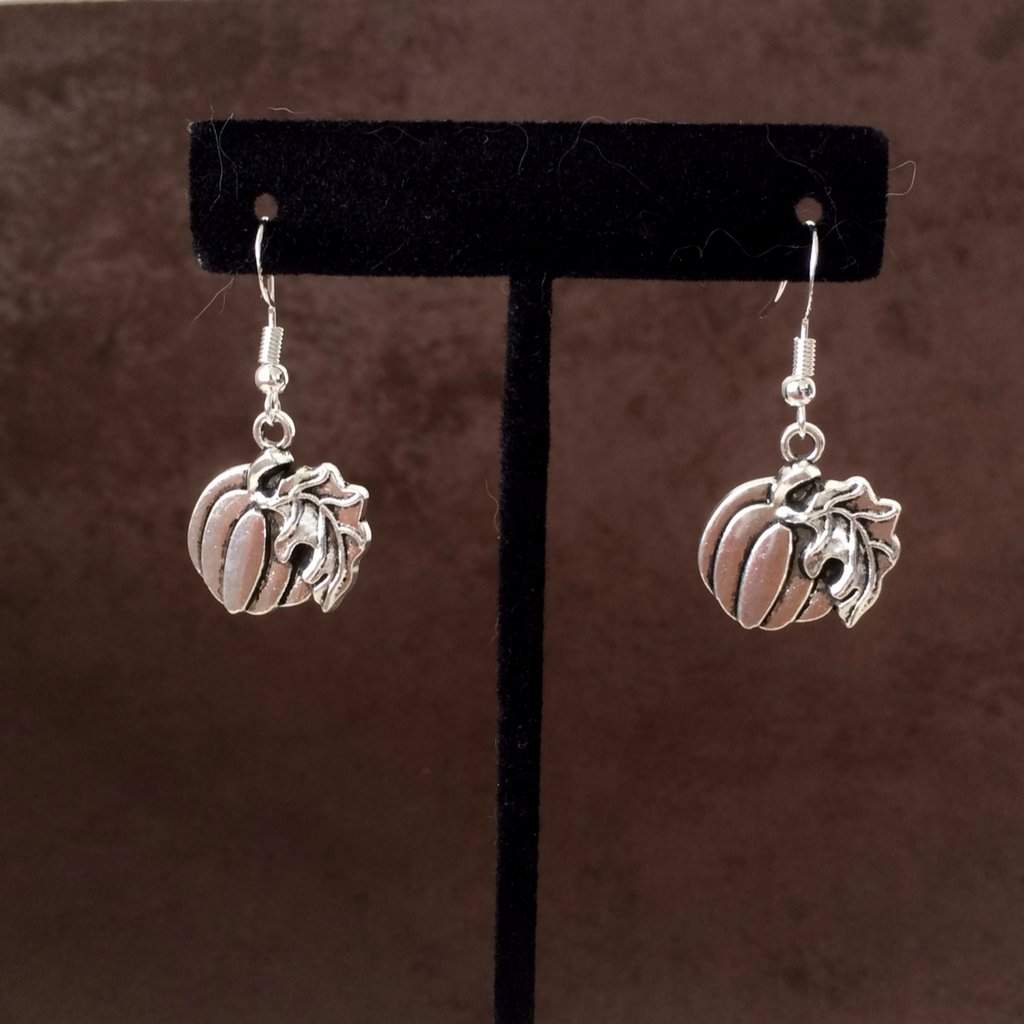 Halloween Silver Pumpkin Earrings-Dangle Earrings,Halloween,Silver Earrings