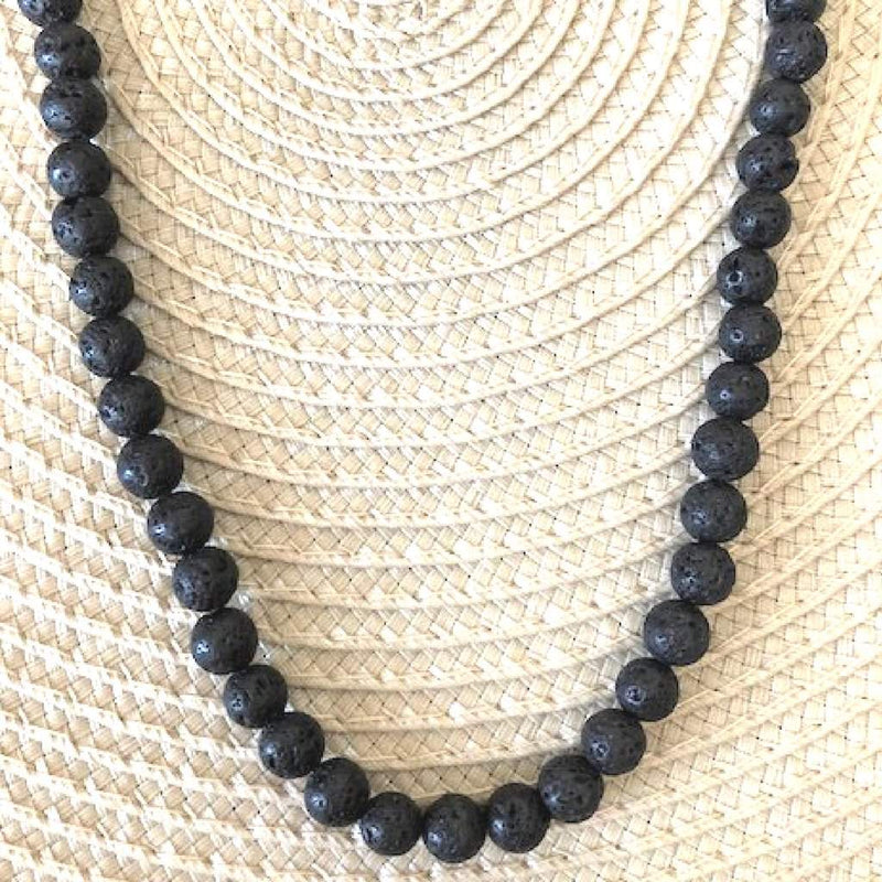 Black Lava Beaded Mens and Womens Necklace-Beaded Necklaces,Black,Lava,mens,Necklaces