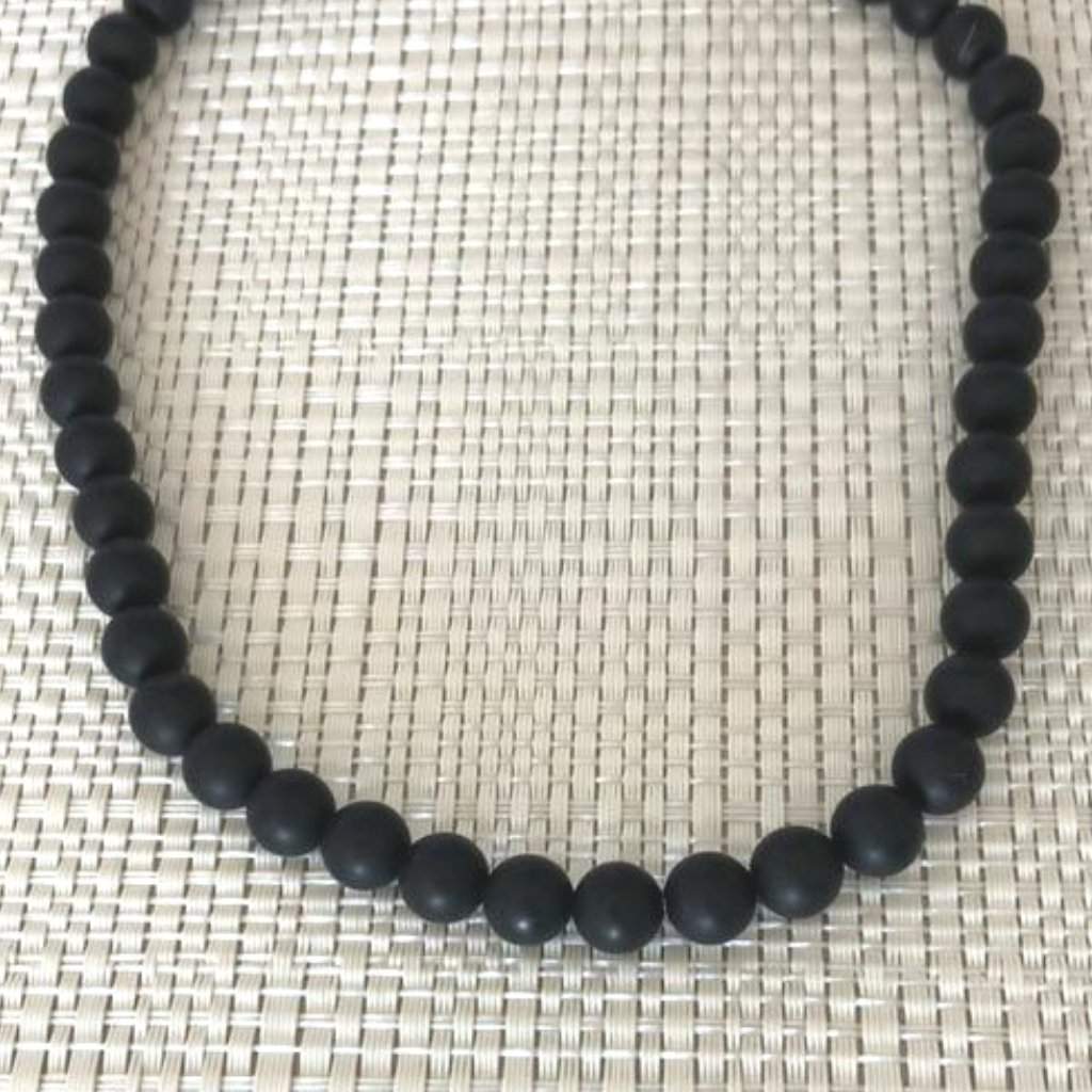 Mens Matte Black Onyx Beaded Long and Short 6mm Necklace-Beaded Necklaces,Black,Black Onyx,Mens