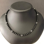 Mens Black Onyx and Silver Beaded Necklace-Beaded Necklaces,Black,Black Onyx,mens