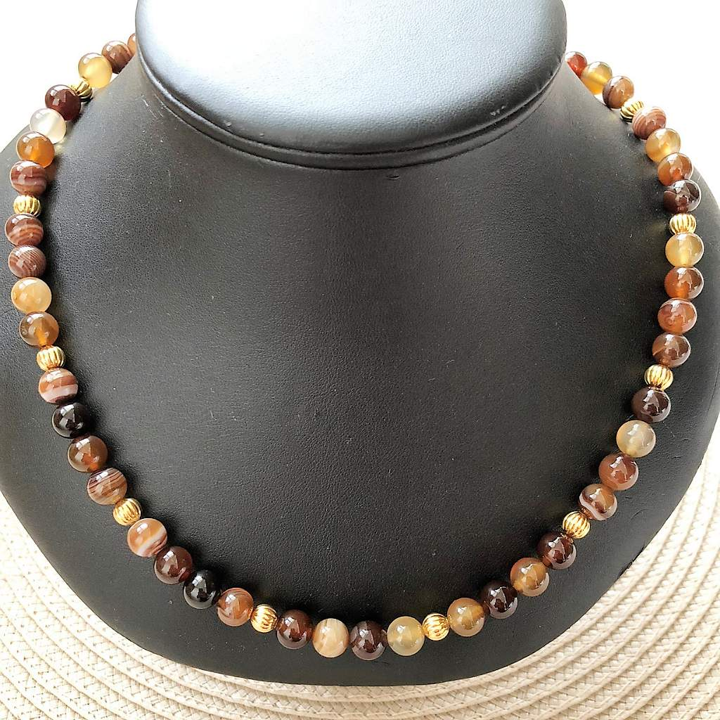 Brown Agate Mens Beaded Necklace-Beaded Necklaces