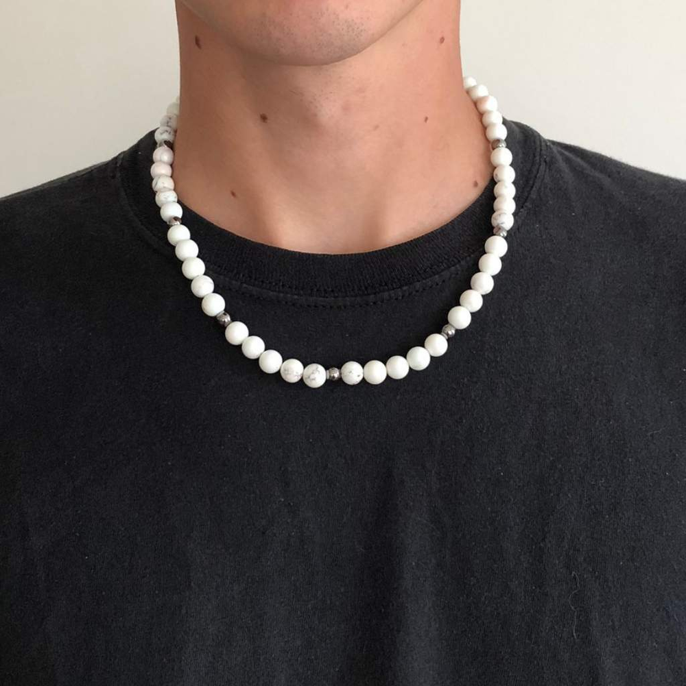 Buy the White Magnesite Mens Beaded Necklace | JaeBee Jewelry