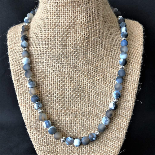 Montana Moss Matte Agate Mens Beaded Necklace-Agate,Beaded Necklaces,Blue