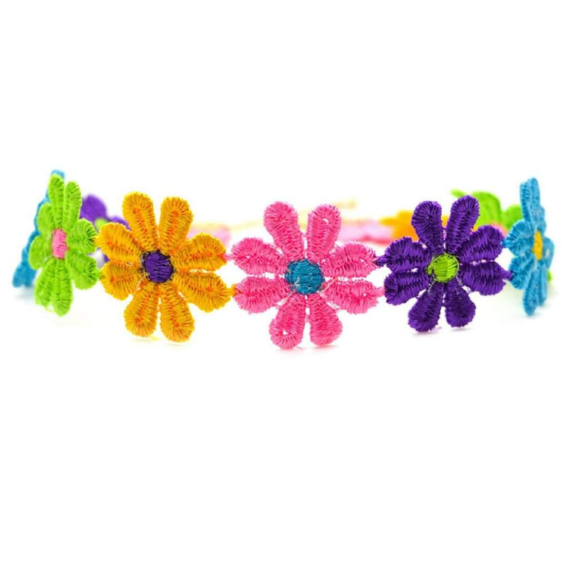 Multi Colored Flower Choker-Blue,Chokers,Green,Necklaces,Pink,Purple,Yellow