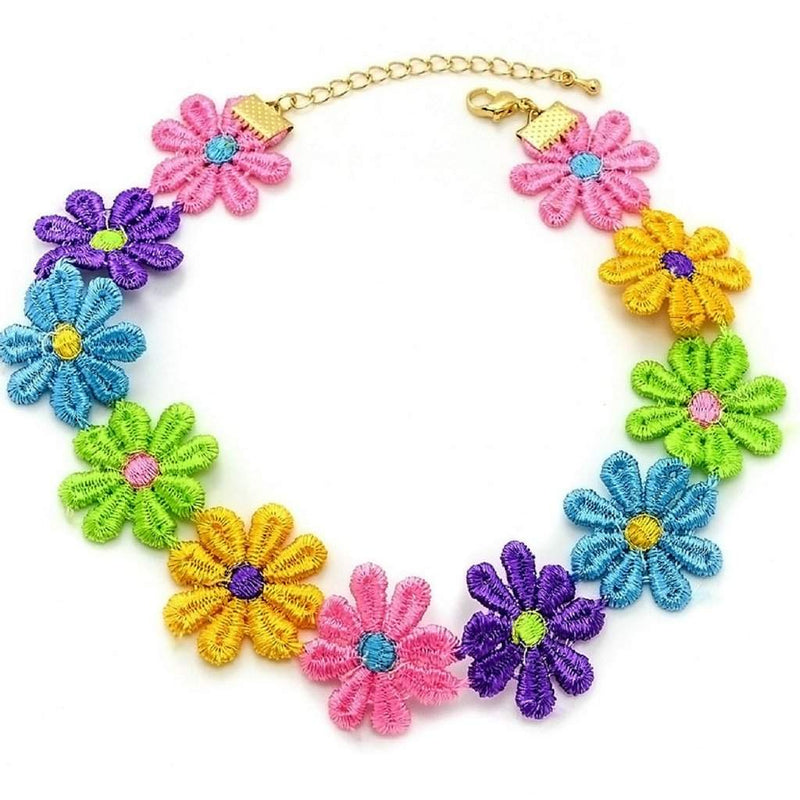Multi Colored Flower Choker-Blue,Chokers,Green,Necklaces,Pink,Purple,Yellow