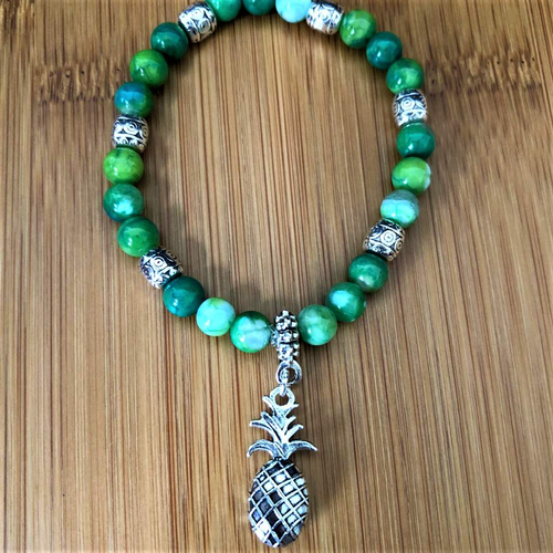 Parrot Green Fire Agate Beaded Pineapple Bracelet-Beaded Bracelets,Green,Stacked