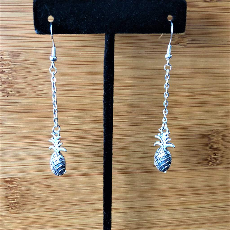 Silver Pineapple Long Earrings-Dangle Earrings,Silver Earrings