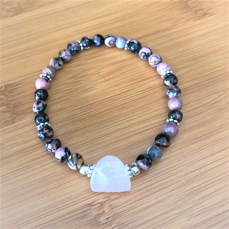 Rhodonite and Rose Quartz Beaded Stretch Bracelet-Beaded Bracelets,Pink,Stacked