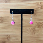 Pink Rose Flowered Dangle Earrings-Dangle Earrings,Pink,Silver Earrings