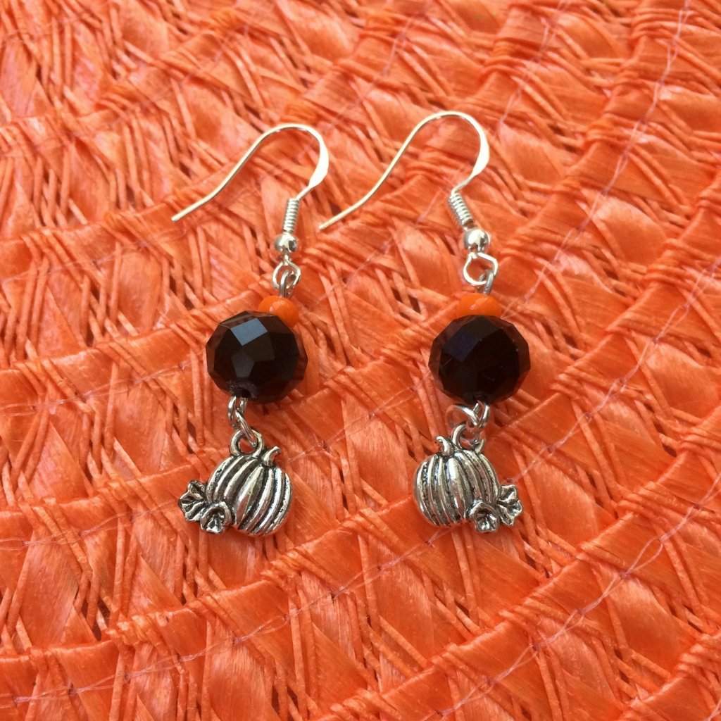 Halloween Pumpkin Dangle Earrings-Dangle Earrings,Halloween,Silver Earrings