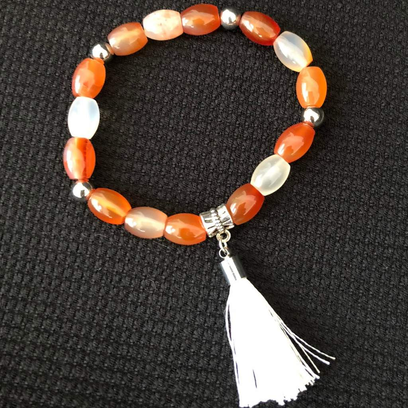 Red Agate and White Tassel Beaded Bracelet-Beaded Bracelets,Stacked