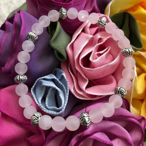 Rose Quartz Matte Beaded Bracelet-Beaded Bracelets,Pink,Stacked