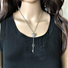 Silver Bubble Heart and Key Lariat Necklace-Heart,Necklaces,Silver Necklaces