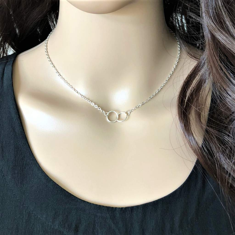 Silver Double Ring Collar Necklace-Chokers,Necklaces,Silver Necklaces