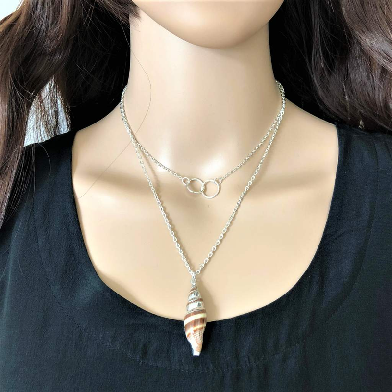 Silver Layered Shell Necklace-Layered Necklaces,Shell,Silver Necklaces