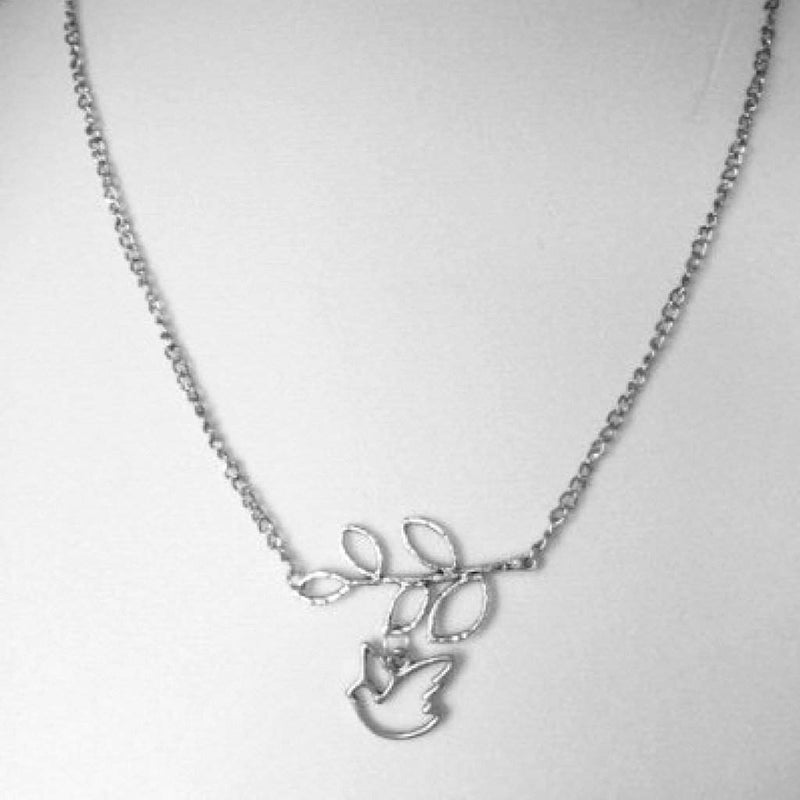 Silver Dove on Tree Branch Necklace-Silver Necklaces