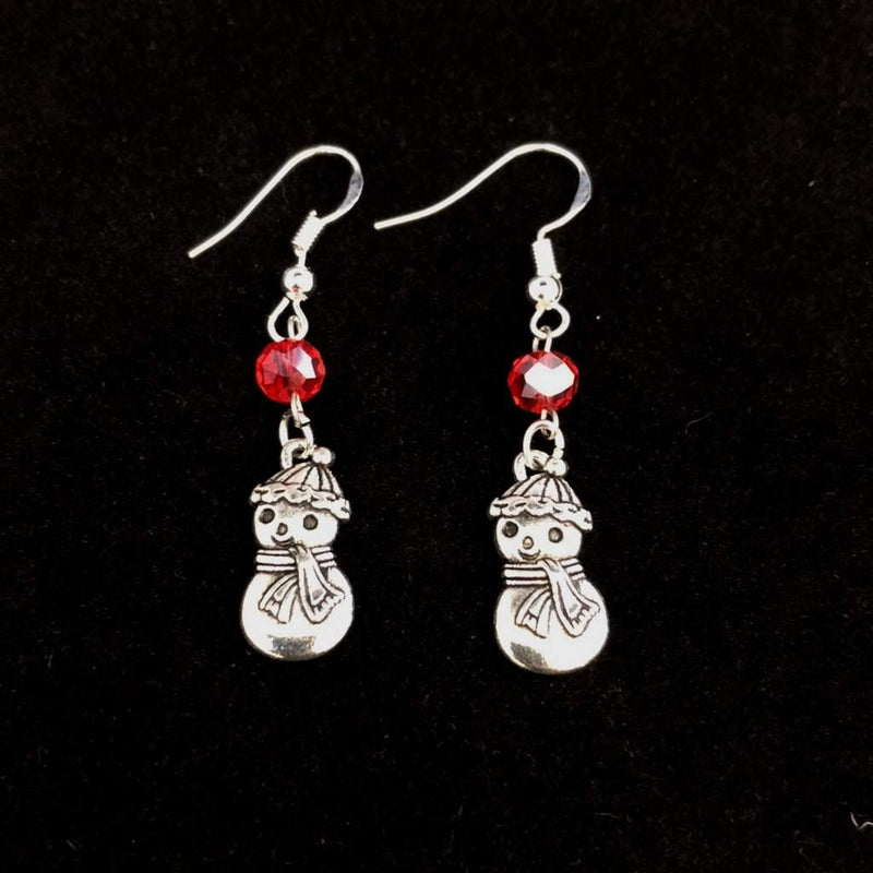 Christmas Silver Snowman Dangle Earrings-Christmas,Dangle Earrings,Silver Earrings