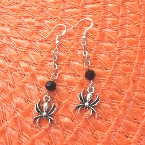 Halloween Silver Spider Dangle Earrings-Dangle Earrings,Halloween,Silver Earrings