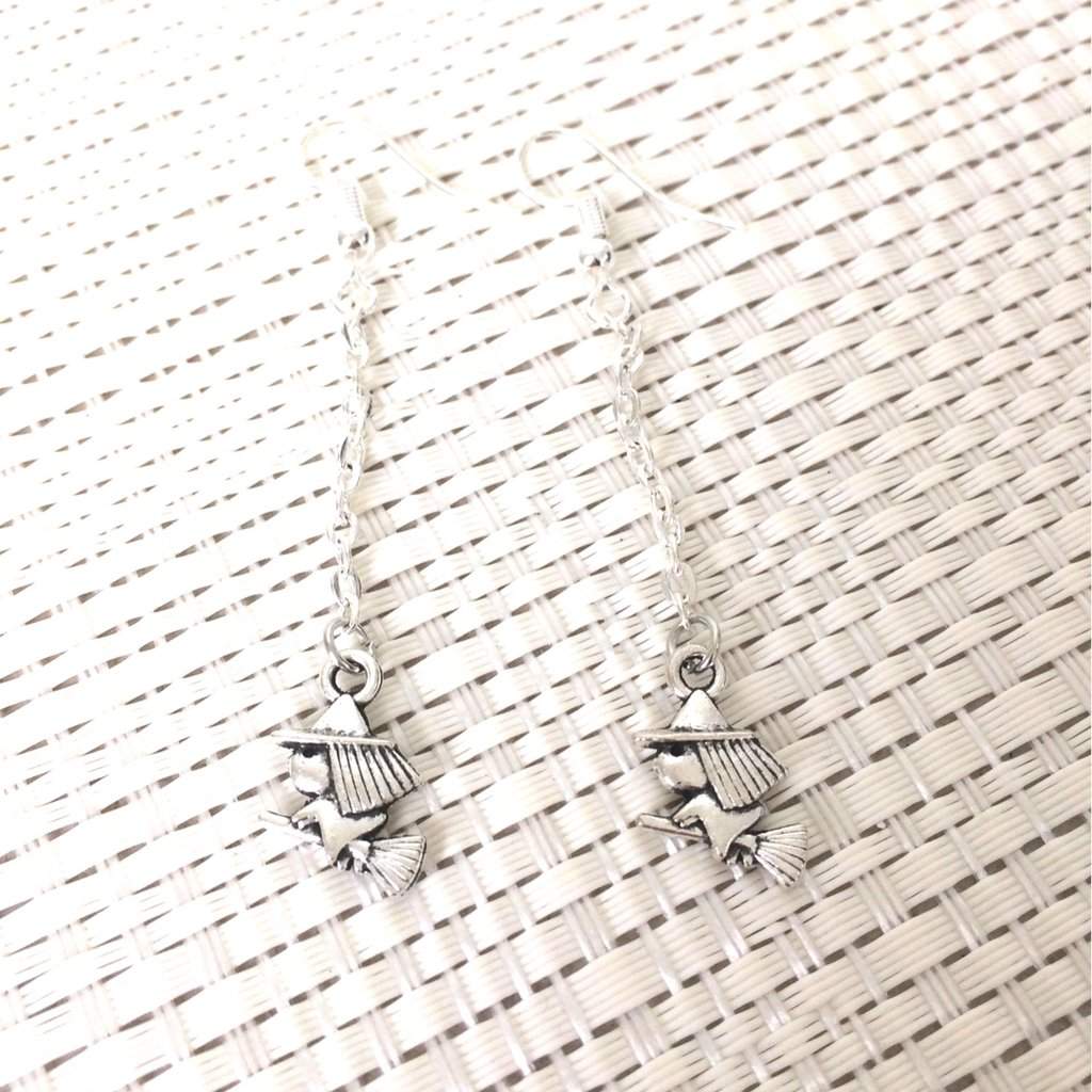 Halloween Silver Witch Long Dangle Earrings-Halloween,Silver Earrings