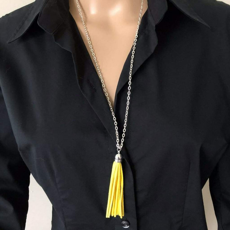Colorful Long Tassel Necklace-Long Necklaces,Silver Necklaces,Tassel Necklaces