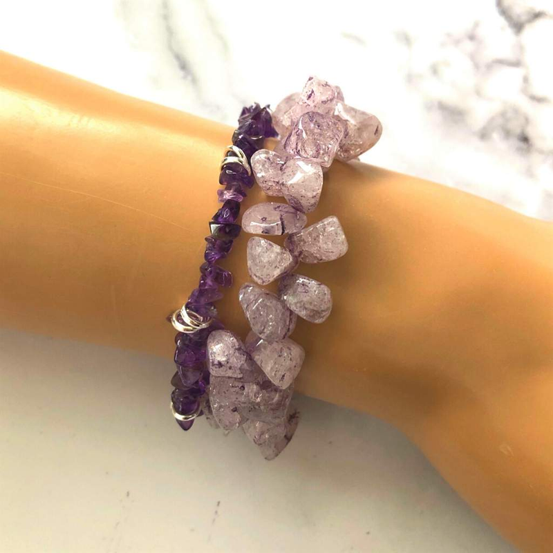 Purple Crackle Quartz Beaded Bracelet-Beaded Bracelets,Purple