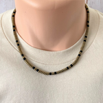 Antique Gold Matte Hematite and Black Mens Beaded Necklace