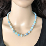 Arctic Blue Agate and Silver Beaded Necklace-Beaded Necklaces