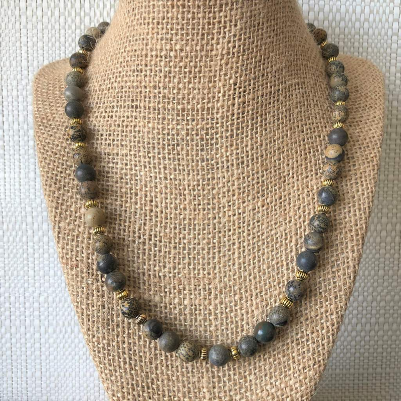 Mens Artistic Brown and Gray Matte Necklace-Beaded Necklaces,Mens