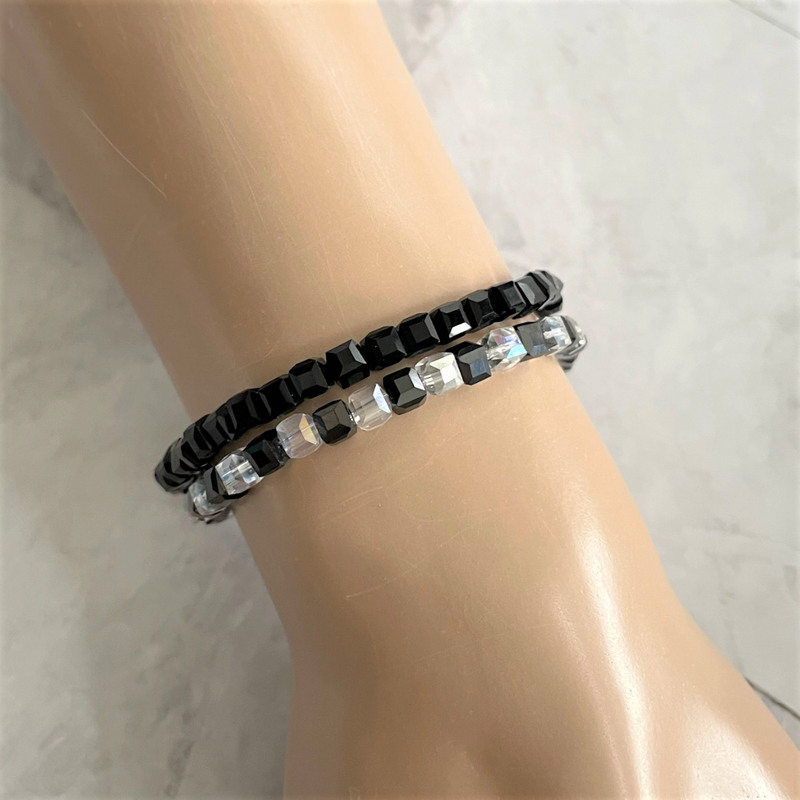 Crystal Cube Bracelets in Black, Gold and Clear