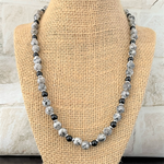 Black and White Agate Black Onyx Mens Beaded Necklace