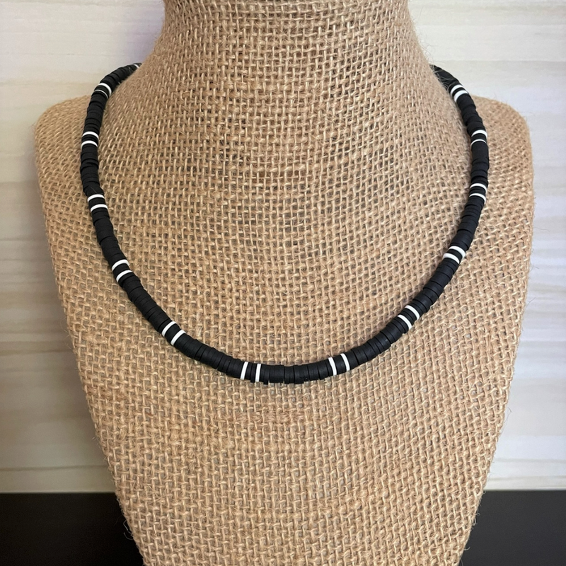 Black and White Polymer Mens Beaded Necklace
