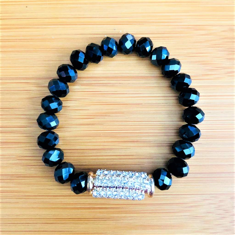 Black Crystal and Rhinestone Bracelet-Black,bracelets