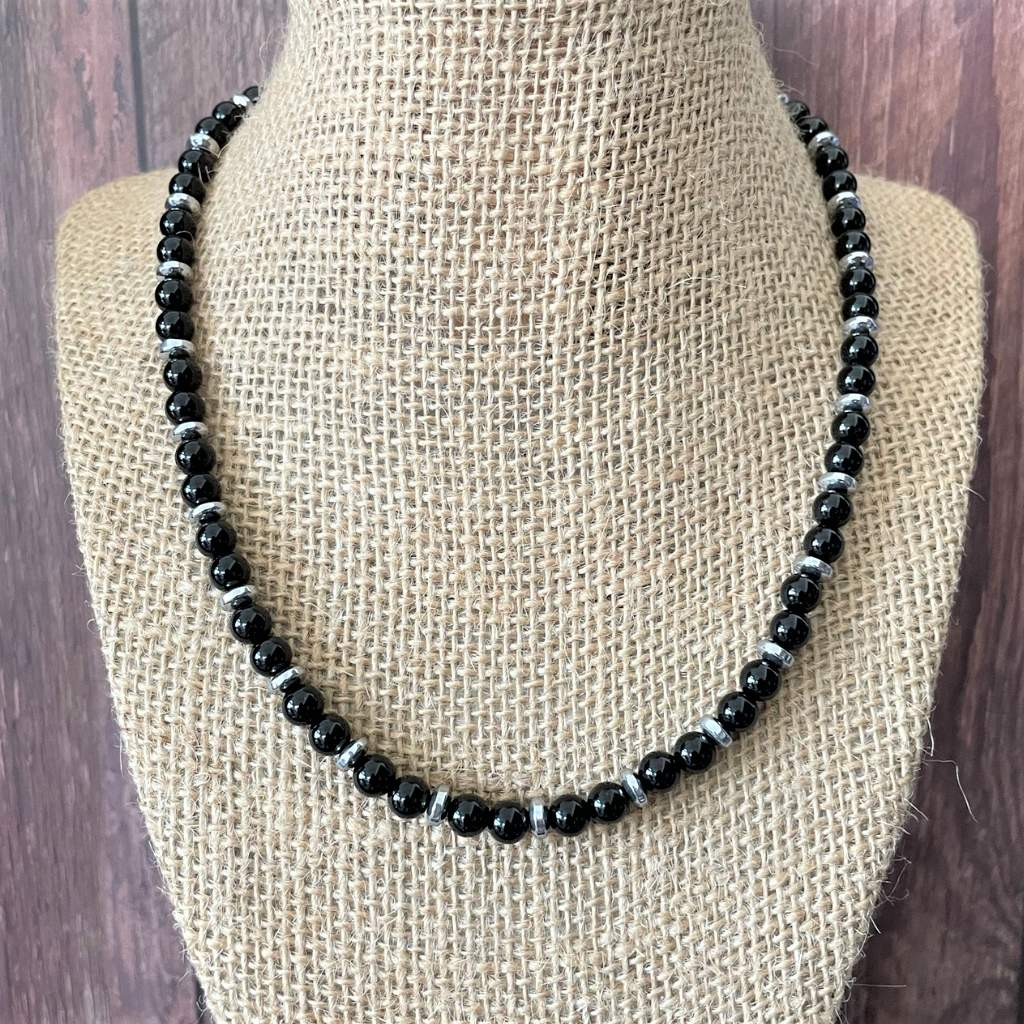 Shop for Mens Black Onyx and Silver Hematite Beaded Necklace JaeBee