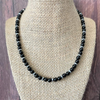 Mens Black Onyx and Silver Hematite Rondelle Beaded Necklace-Beaded Necklaces,Black,Black Onyx,mens,Necklaces,Silver