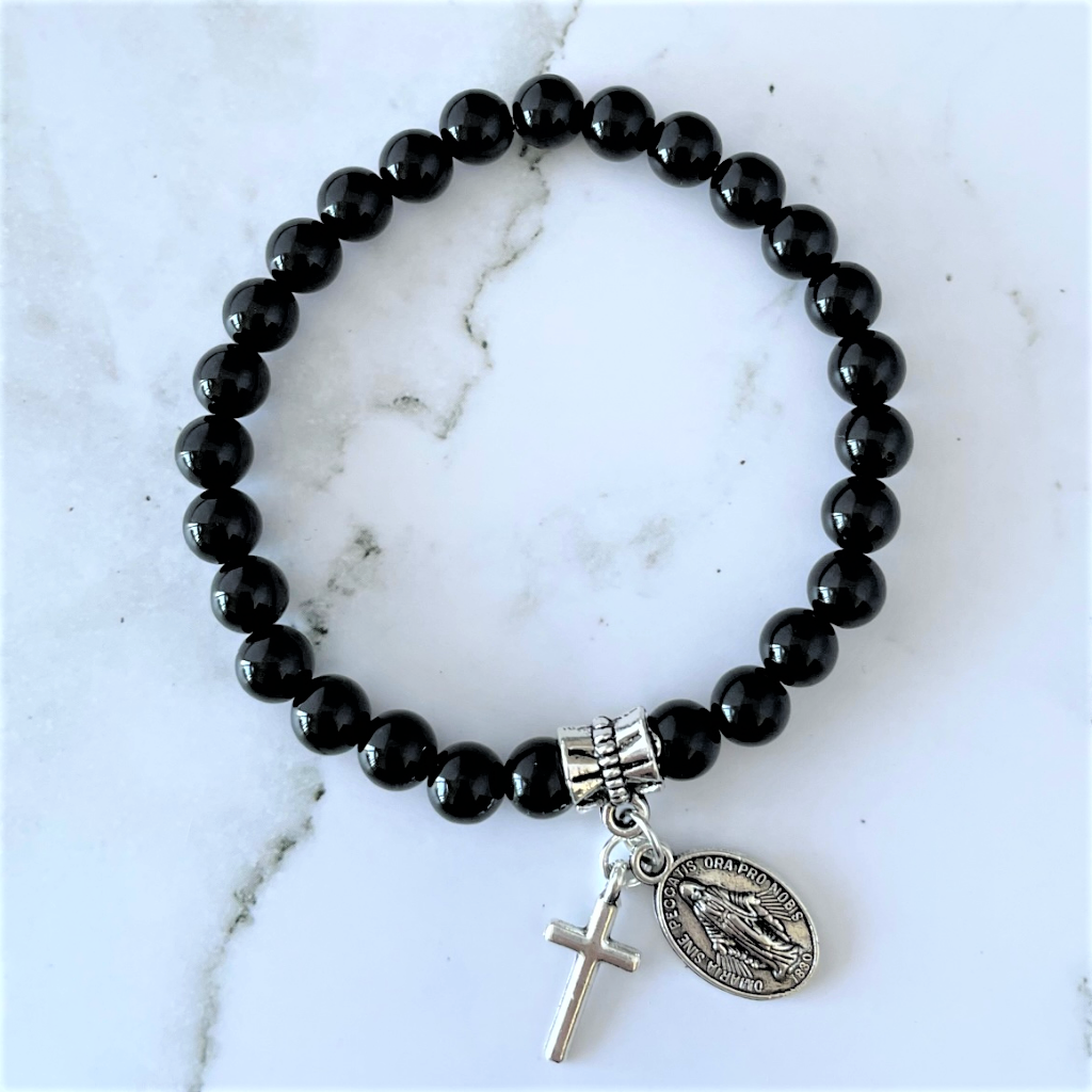 Black Onyx 6mm Beaded Religious Bracelet