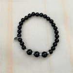 Black Onyx and Silver Beaded Bracelet-Beaded Bracelets,Black,Black Onyx,bracelets