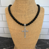 Black Onyx Mens Necklace With Large Silver Cross