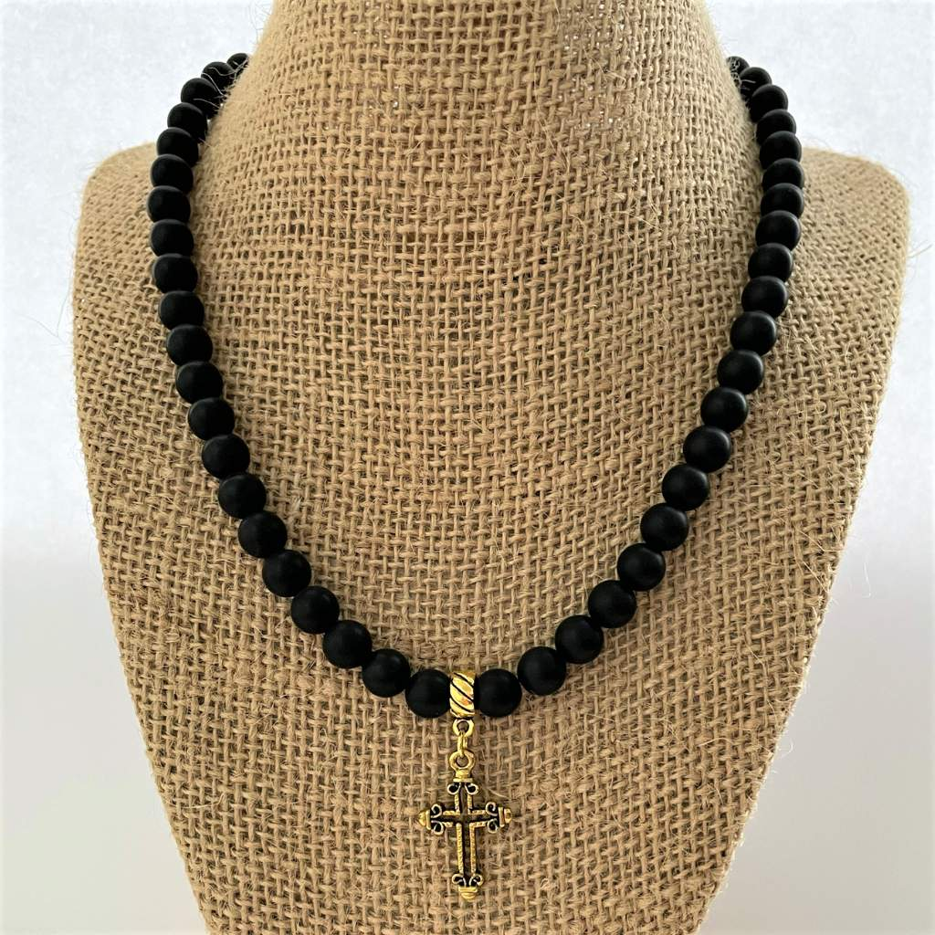 Black Beaded Cross Necklace - FINAL SALE – Belle à Nouveau