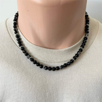 Mens Black Sardonyx 6mm Necklace-Beaded Necklaces,Black,mens,Necklaces