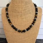 Mens Black Tigers Eye Beaded Necklace