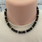 Mens Black Tigers Eye Beaded Necklace