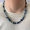Mens Blue Agate and Blue Lava Beaded Necklace