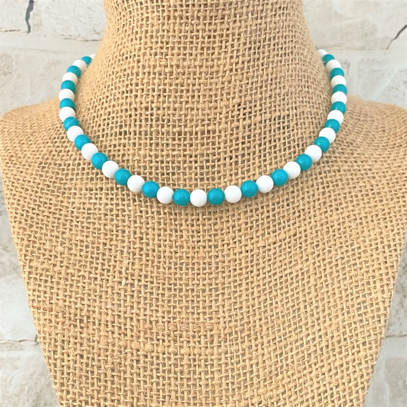 Blue and White Czech Beaded Necklace