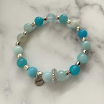 Blue Arctic Agate and Silver Beaded Bracelet-Agate,Beaded Bracelets,Blue,bracelets
